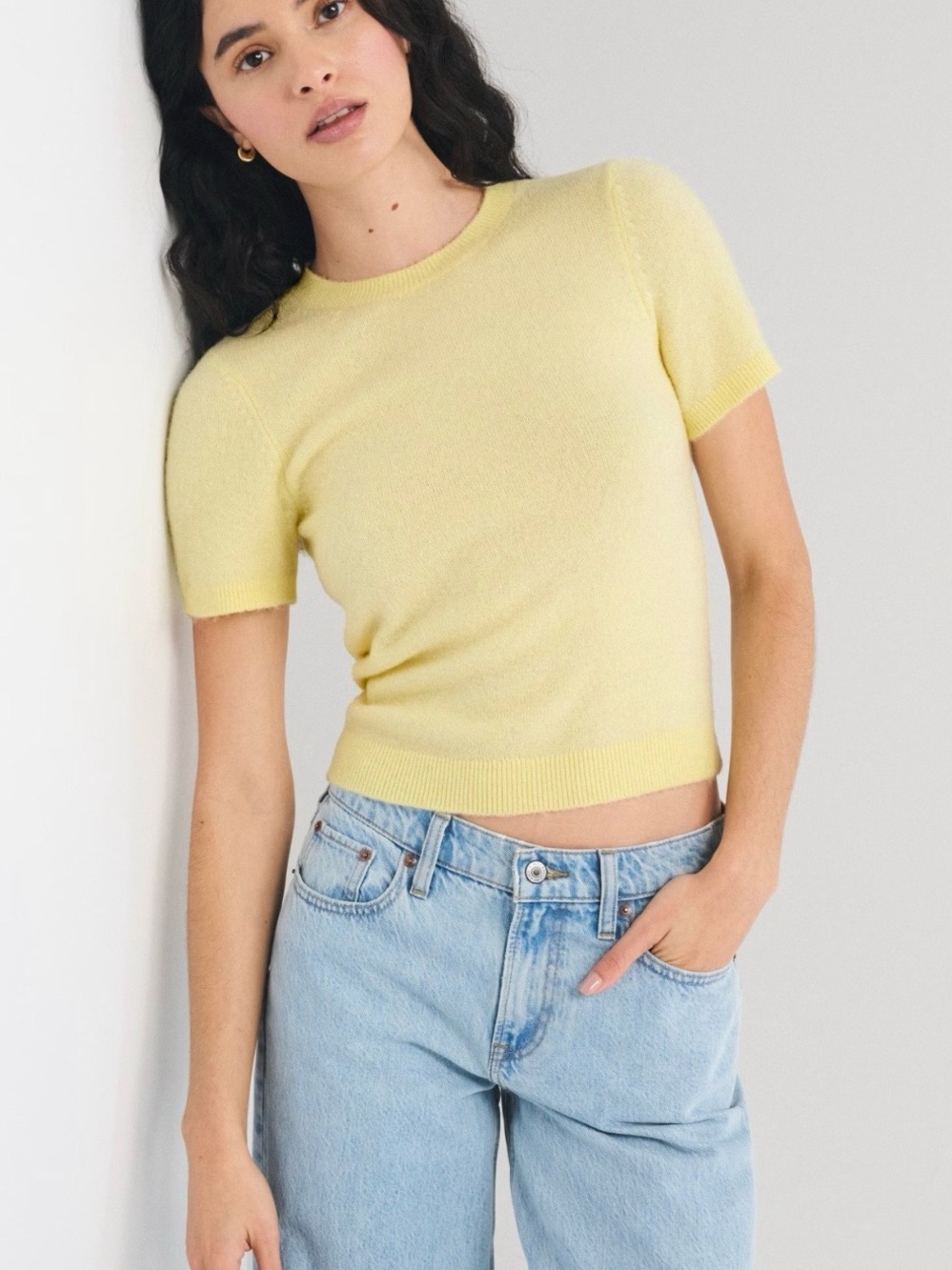 Short Sleeve Knit Top - Pale Yellow